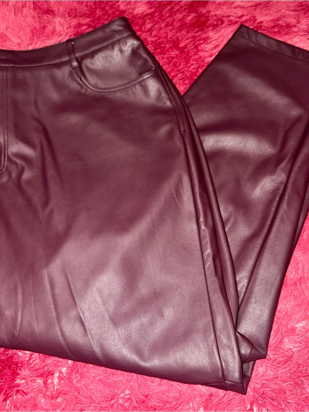 Men's Faux Leather Pants in Deep Burgundy
